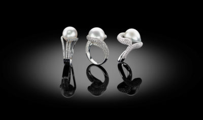 Trio of unique pearl ring creations.
